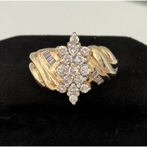 14K Yellow Gold Natural Diamond Cluster Statement Cocktail Ring Size 9